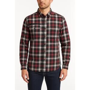 Members Only Prestige Button Up Shirt‎ Mens Large Red Black Plaid Long Sleeve